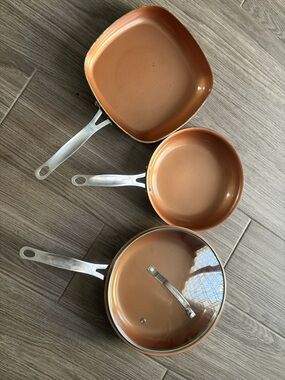 3-Piece Nonstick Copper-Tone Cookware Set with Lid